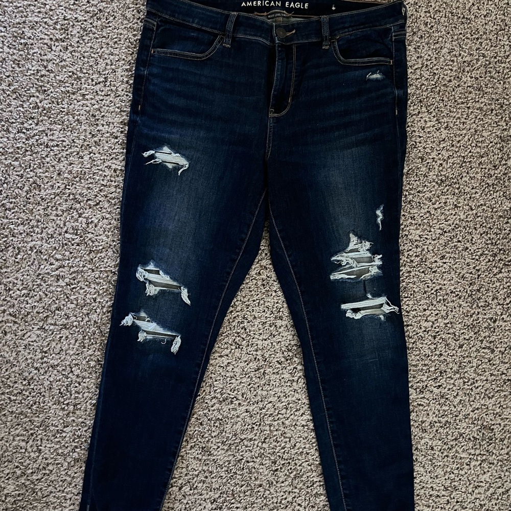 American Eagle Outfitters Dark Indigo Distressed Skinny Jeans